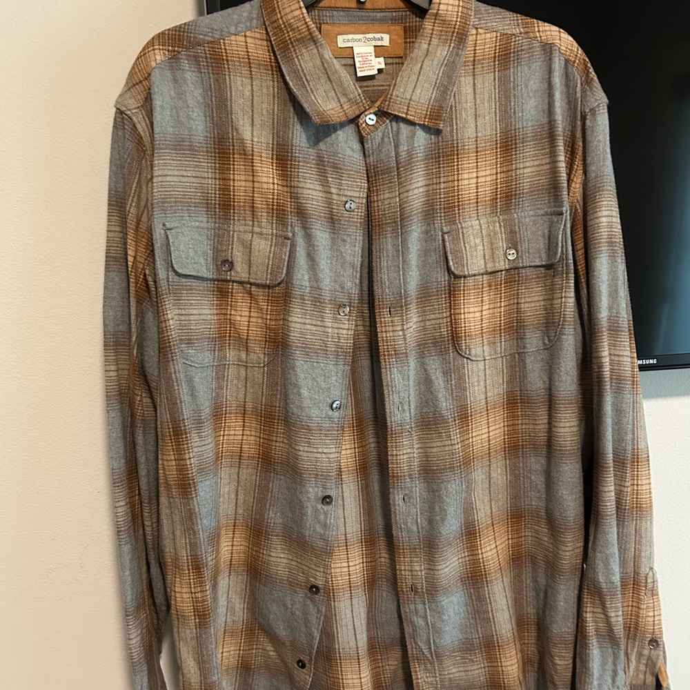 Brown and Gray Plaid flannel Shirt